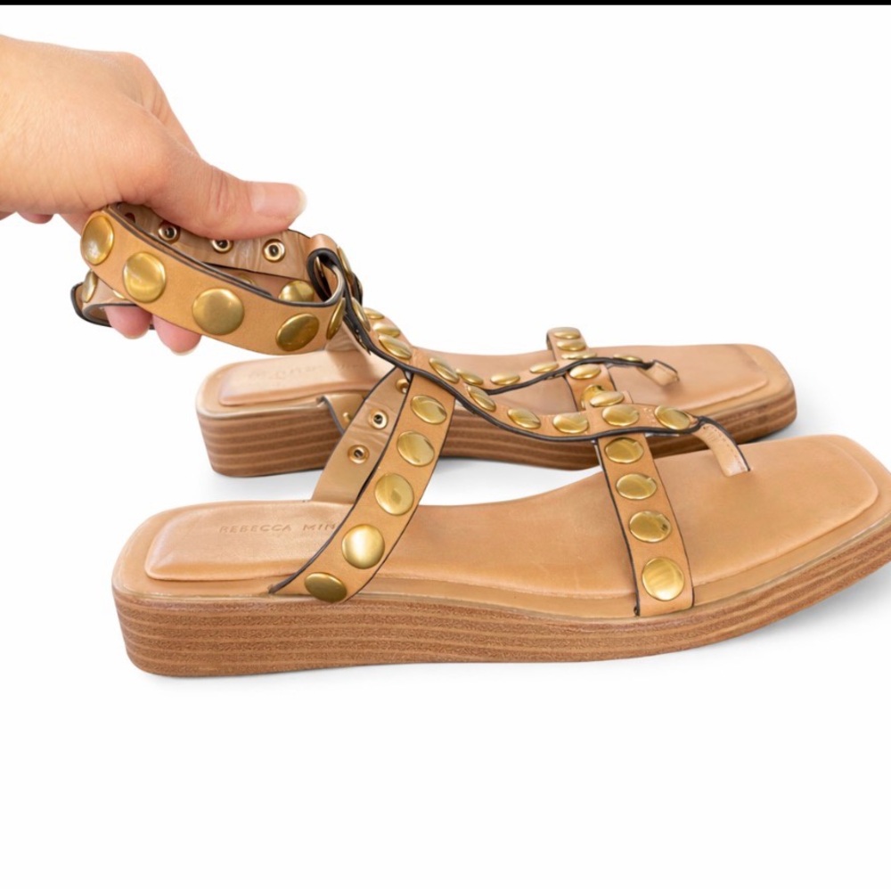 Rebecca Minkoff Gold Studded Tan Sandals